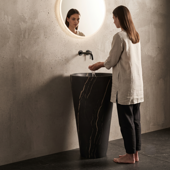 Ceramic Pedestal Wash Basin With Tap-Hole | Black