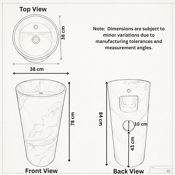 Bassino 15″ Round Black Marble-Effect Ceramic Pedestal Wash Basin – Matte Finish (15″ × 15″ × 33″)