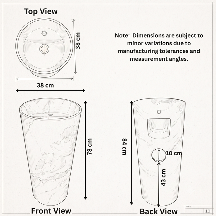 Bassino 15″ Round Black Marble-Effect Ceramic Pedestal Wash Basin – Matte Finish (15″ × 15″ × 33″)