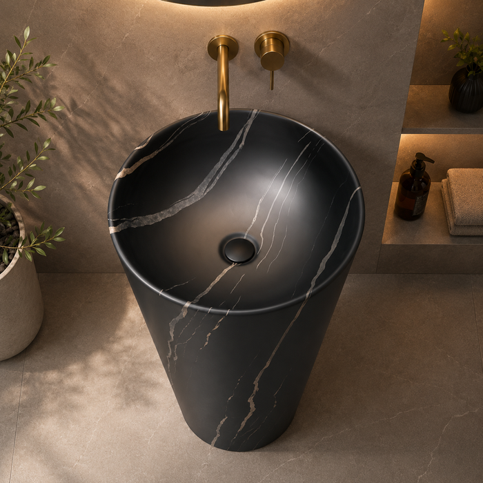 Ceramic Pedestal Wash Basin With Tap-Hole | Black