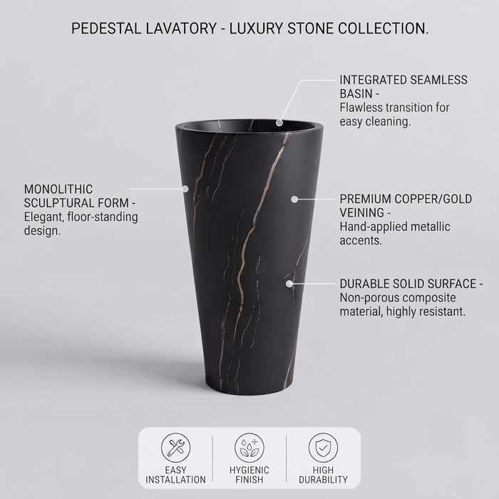 Ceramic Pedestal Wash Basin With Tap-Hole | Black