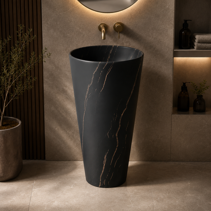Ceramic Pedestal Wash Basin With Tap-Hole | Black