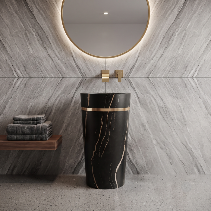 Ceramic Pedestal Wash Basin | Black