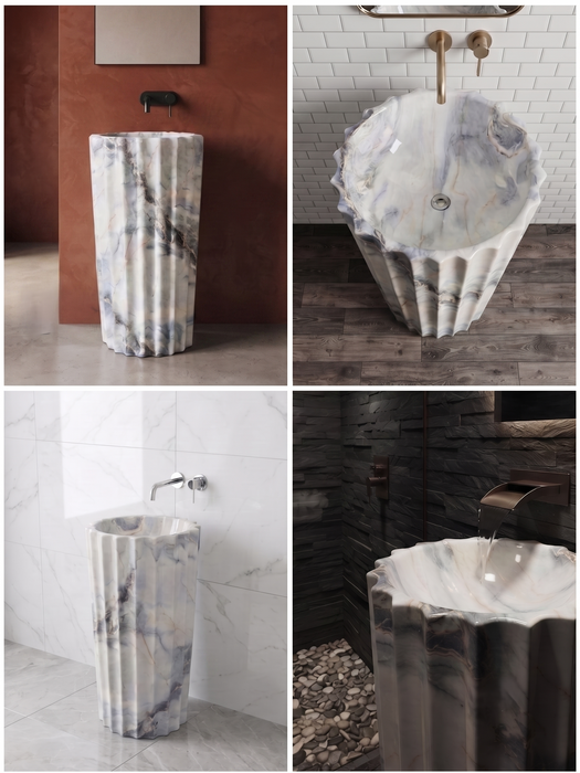 Ceramic Pedestal Wash Basin | Blue Marble