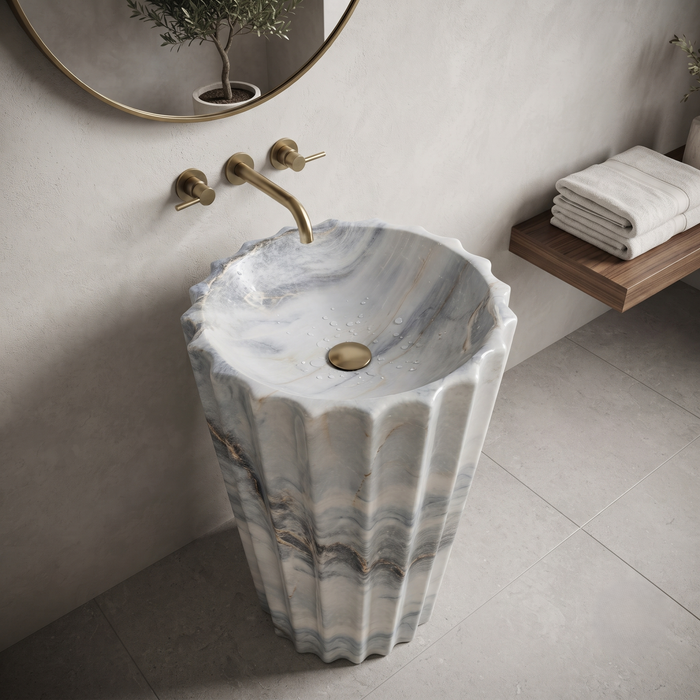 Ceramic Pedestal Wash Basin | Blue Marble