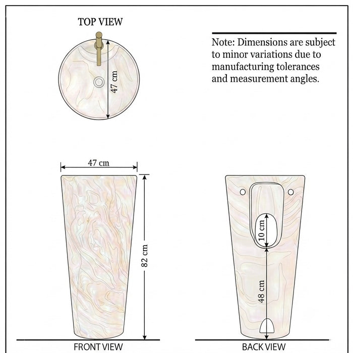 Ceramic Pedestal Wash Basin With Tap-Hole | Grey Marble | Glossy | 18x18x33 Inch