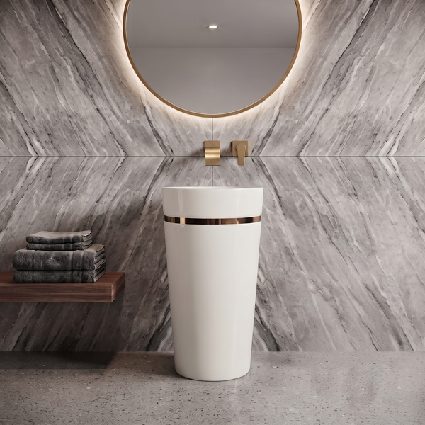 Premium Ceramic Pedestal Wash Basin 17x17x33 Inches | Glossy White