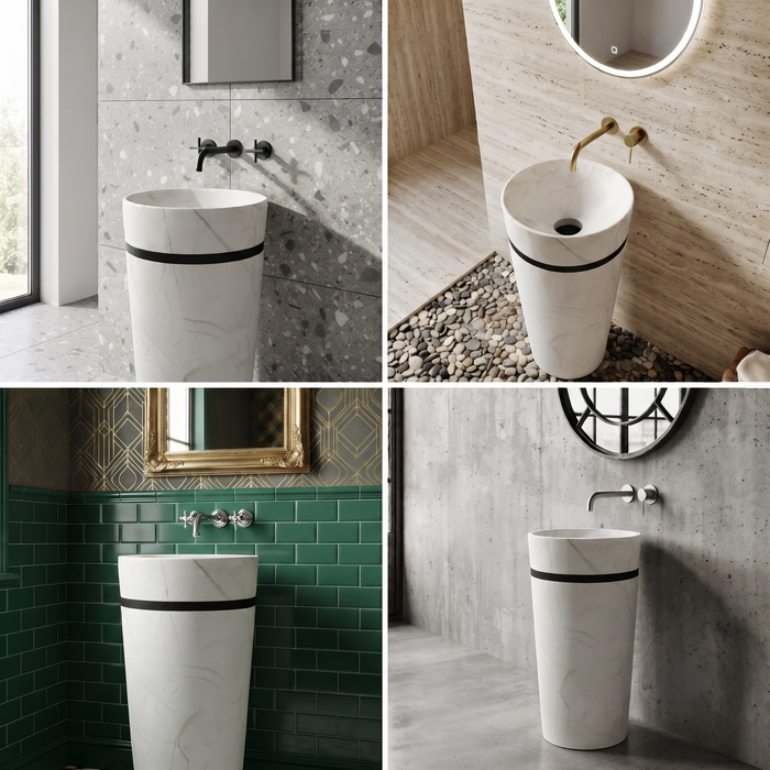 Ceramic Pedestal Wash Basin | White