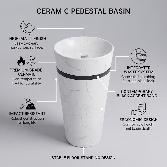 Ceramic Pedestal Wash Basin | White