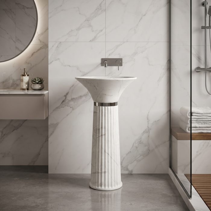 Ceramic Pedestal Wash Basin | White