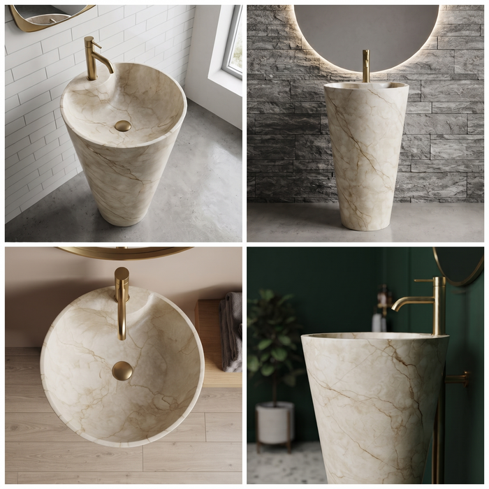 Ceramic Pedestal Wash Basin With Tap-Hole | Beige-Ivory