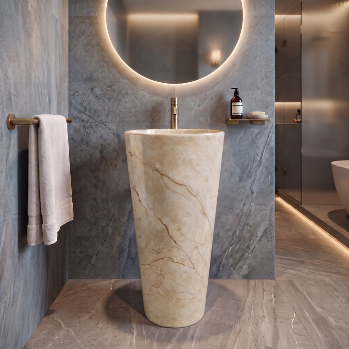 Ceramic Pedestal Wash Basin With Tap-Hole | Beige-Ivory