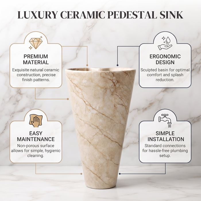 Ceramic Pedestal Wash Basin With Tap-Hole | Beige-Ivory