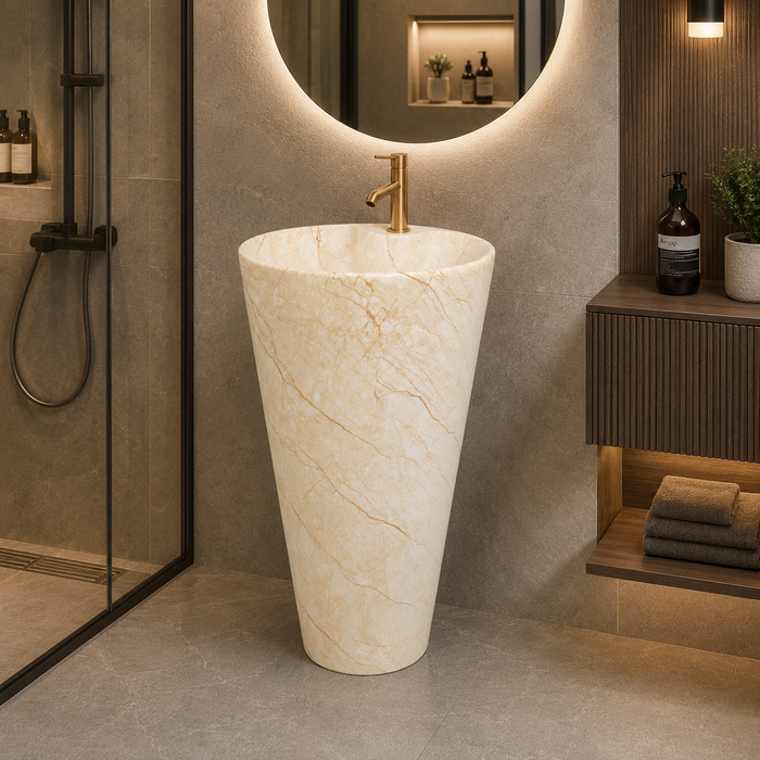 Ceramic Pedestal Wash Basin With Tap-Hole | Beige-Ivory