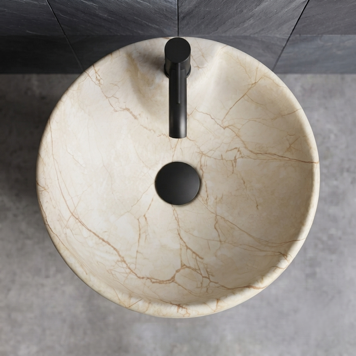 Ceramic Pedestal Wash Basin With Tap-Hole | Beige-Ivory
