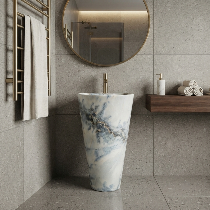 Ceramic Pedestal Wash Basin With Tap-Hole | Blue-Grey