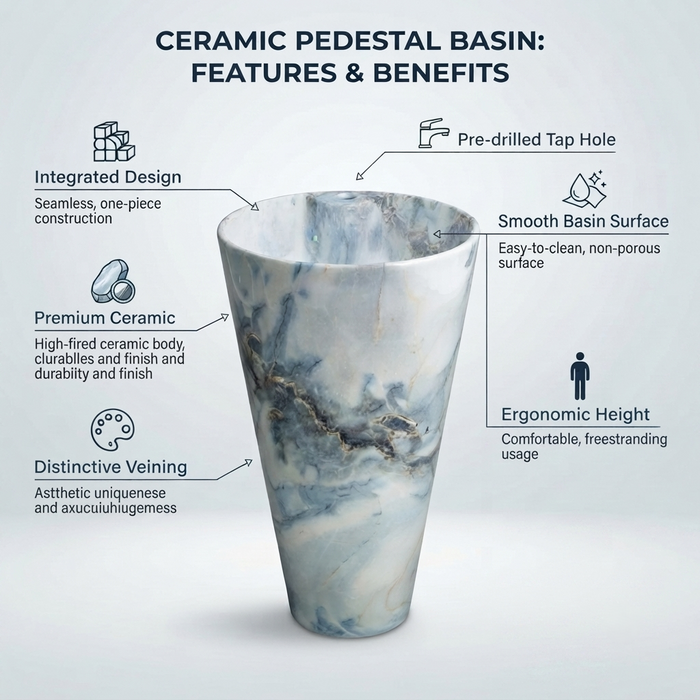 Ceramic Pedestal Wash Basin With Tap-Hole | Blue-Grey