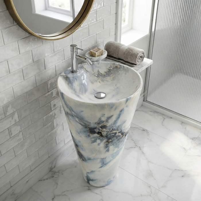 Ceramic Pedestal Wash Basin With Tap-Hole | Blue-Grey