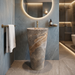 Ceramic Pedestal Wash Basin With Tap-Hole | Brown & Gray 