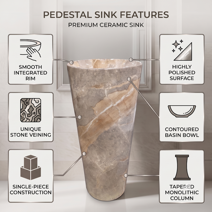 Ceramic Pedestal Wash Basin With Tap-Hole | Brown & Gray 
