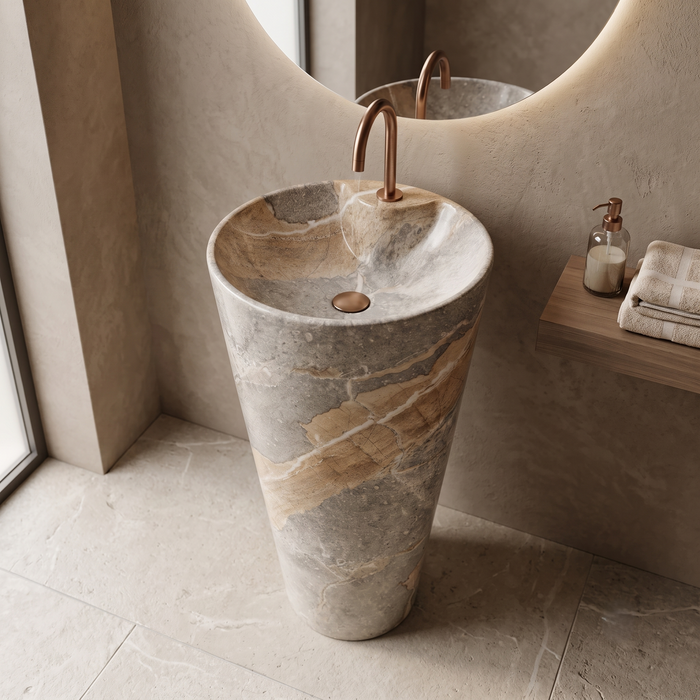 Ceramic Pedestal Wash Basin With Tap-Hole | Brown & Gray 