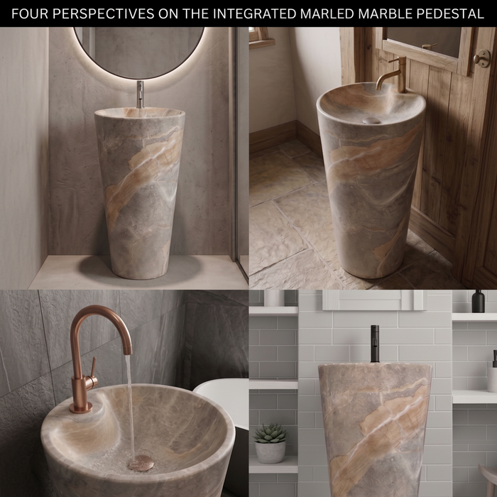 Ceramic Pedestal Wash Basin With Tap-Hole | Brown & Gray 