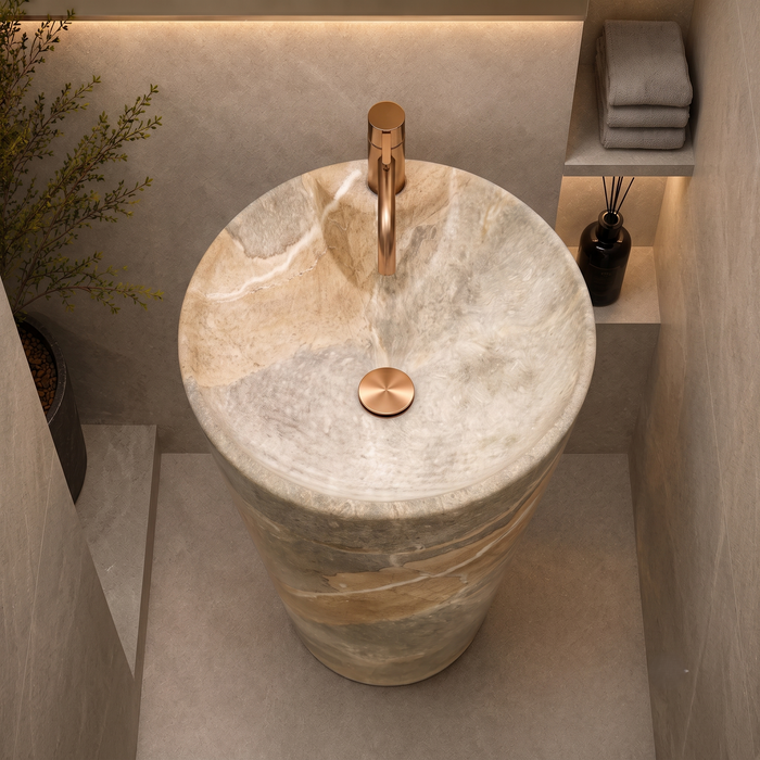 Ceramic Pedestal Wash Basin With Tap-Hole | Brown & Gray 