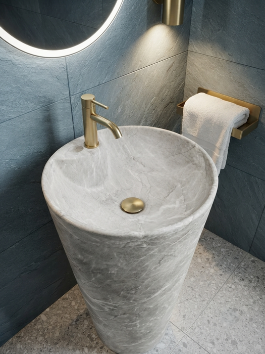 Ceramic Pedestal Wash Basin With Tap-Hole | Gray 