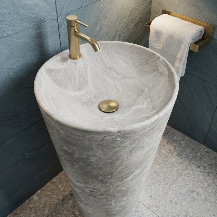 Ceramic Pedestal Wash Basin With Tap-Hole | Gray 