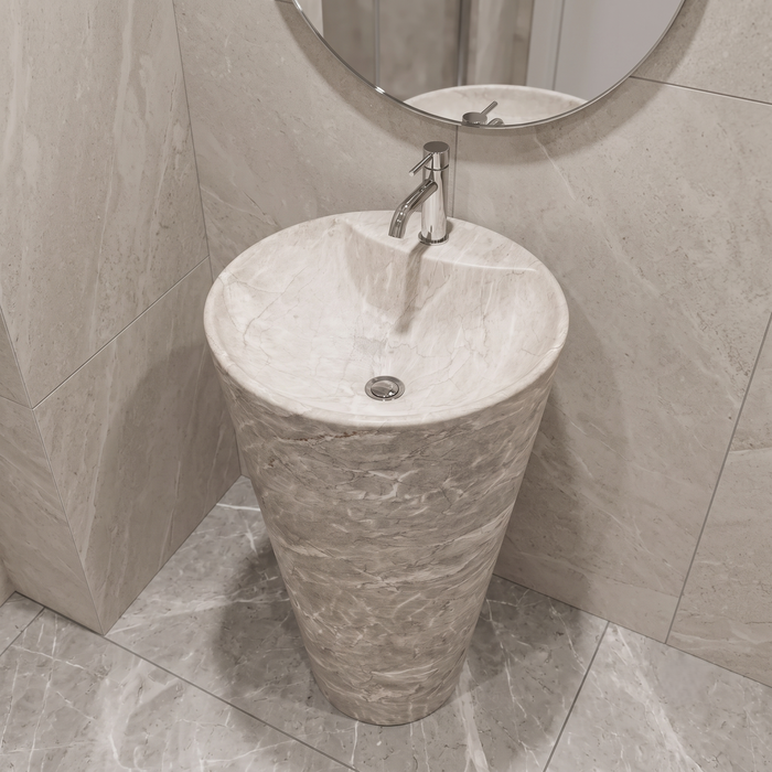 Ceramic Pedestal Wash Basin With Tap-Hole | Gray 