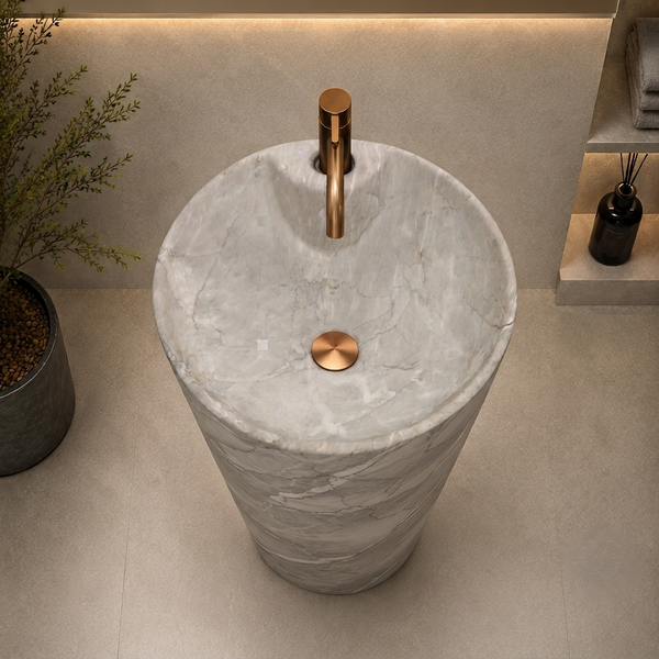 Ceramic Pedestal Wash Basin With Tap-Hole | Gray | Matt | 15x15x32 Inch