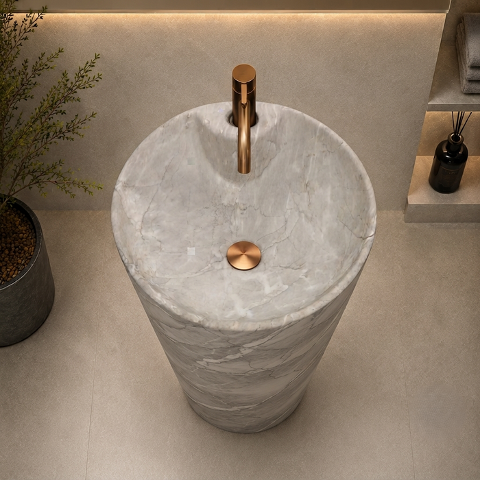 Ceramic Pedestal Wash Basin With Tap-Hole | Gray 