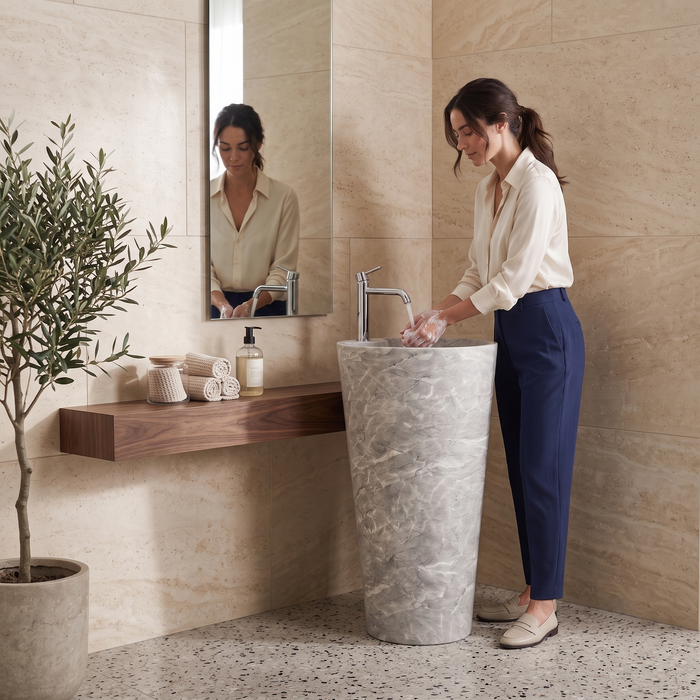 Ceramic Pedestal Wash Basin With Tap-Hole | Gray 
