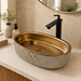 Ceramic Table Top Wash Basin, Dark Khakhi-Rose Gold Matt 