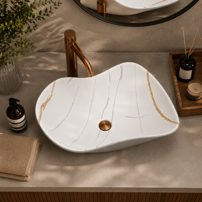 Ceramic Table Top Wash Basin, Matt Marble Finish 