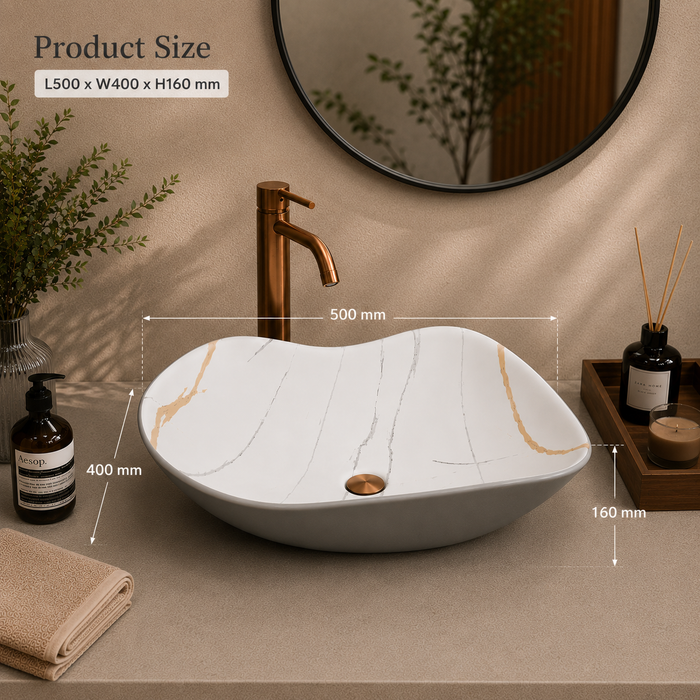 Ceramic Table Top Wash Basin, Matt Marble Finish 