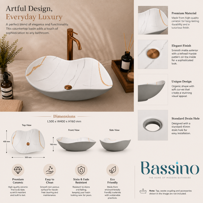 Ceramic Table Top Wash Basin, Matt Marble Finish 