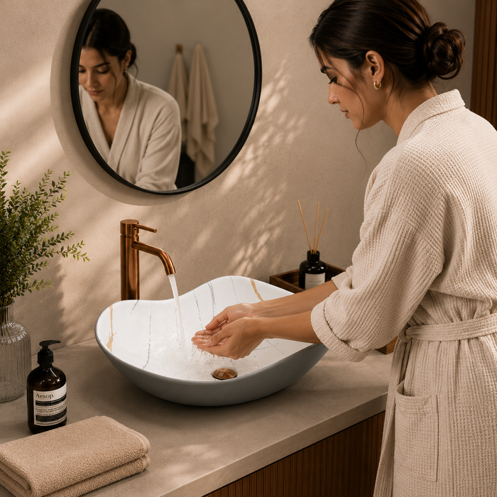 Ceramic Table Top Wash Basin, Matt Marble Finish 
