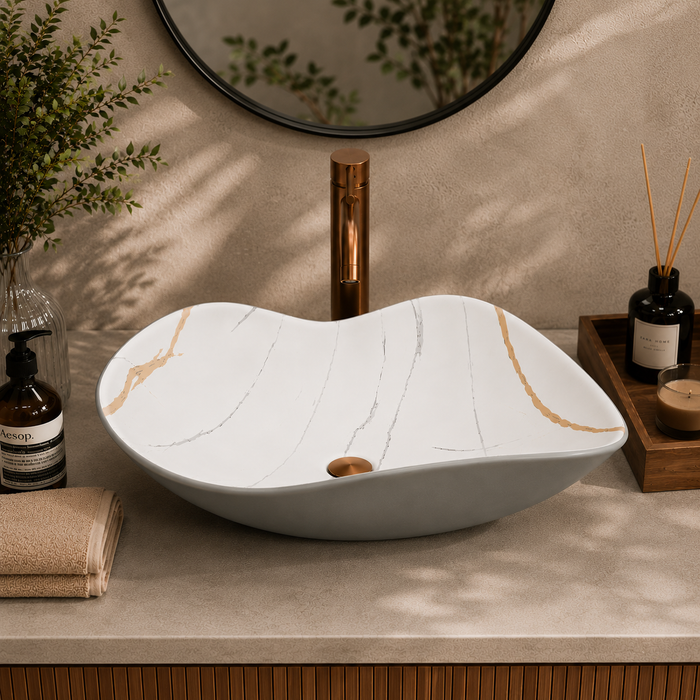 Ceramic Table Top Wash Basin, Matt Marble Finish 