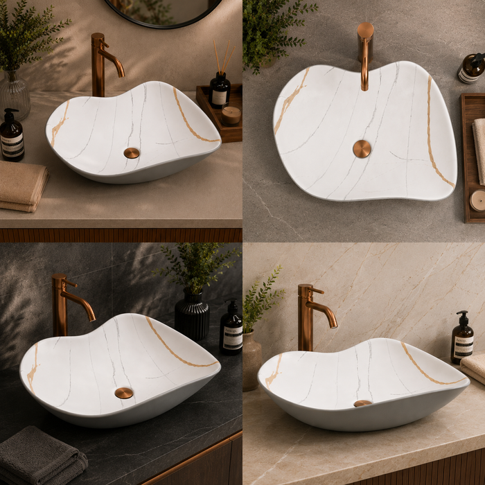 Ceramic Table Top Wash Basin, Matt Marble Finish 