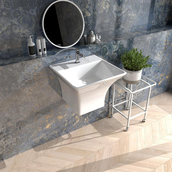 Ceramic Wall Mount Half Pedestal Wash Basin,BPB-647,size-L19xW17xH13 Inch