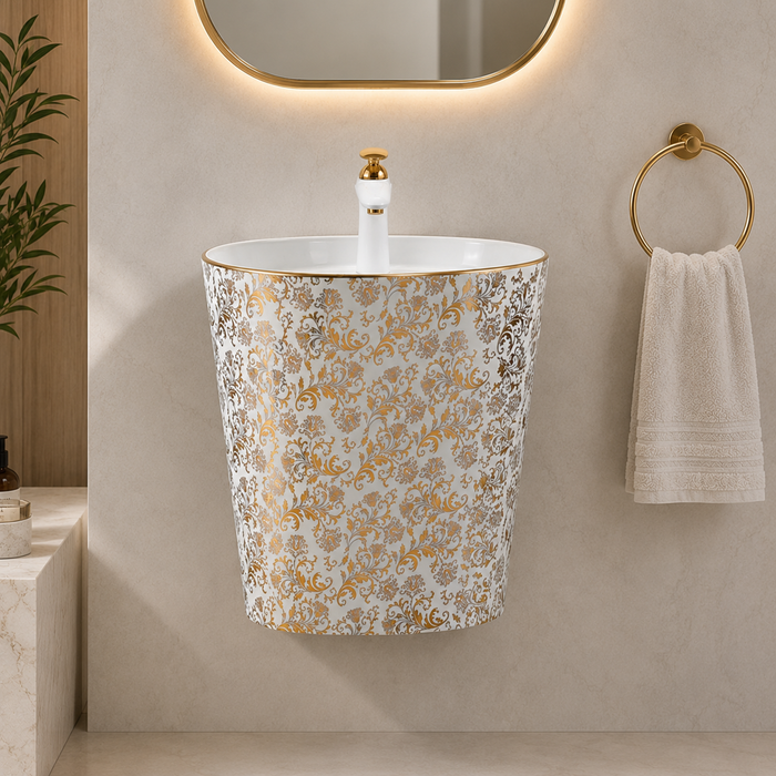 Ceramic Wall Mount Half Pedestal Wash Basin