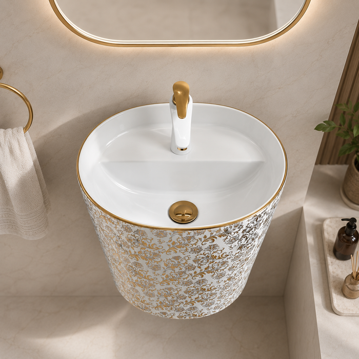 Ceramic Wall Mount Half Pedestal Wash Basin