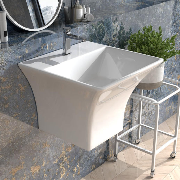 Ceramic Wall Mount Half Pedestal Wash Basin,BPB-647,size-L19xW17xH13 Inch