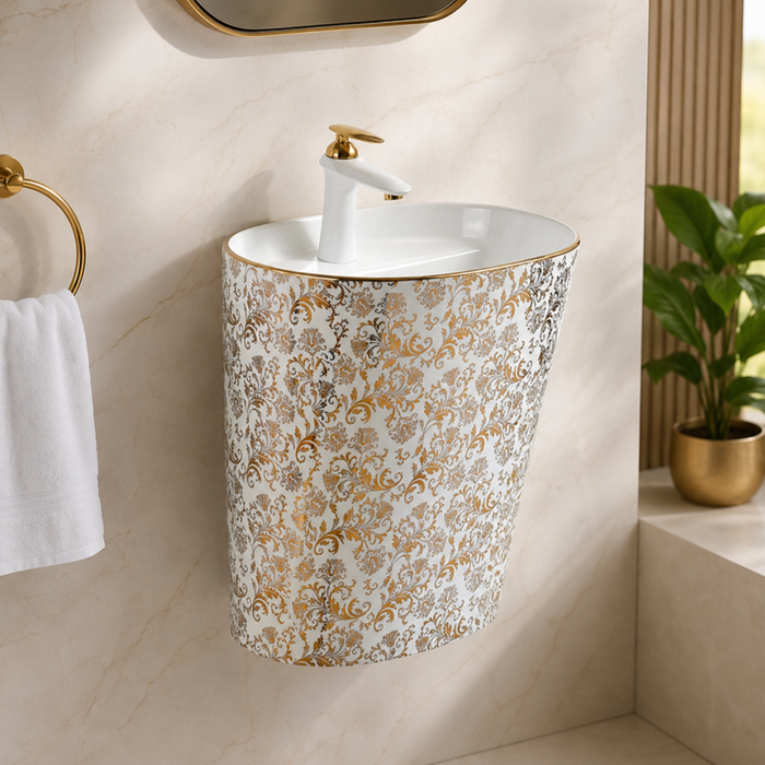 Ceramic Wall Mount Half Pedestal Wash Basin