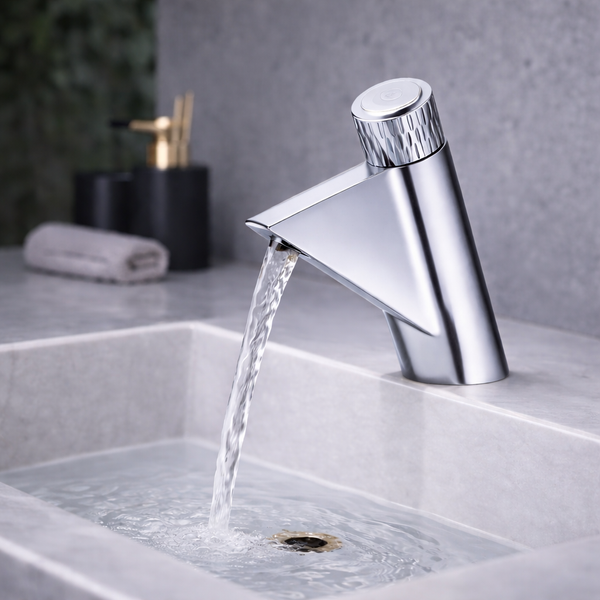 BASSINO FEMA Short Body Artistic Triangle Design Basin Faucet | 3 Years Warranty Chrome