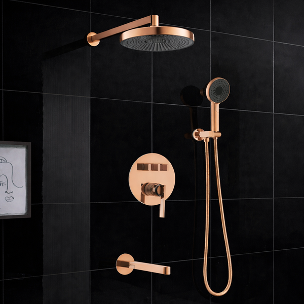 BASSINO PURE Concealed Shower Set – 3 Way Diverter with Overhead, Hand Shower & Spout | Rose Gold