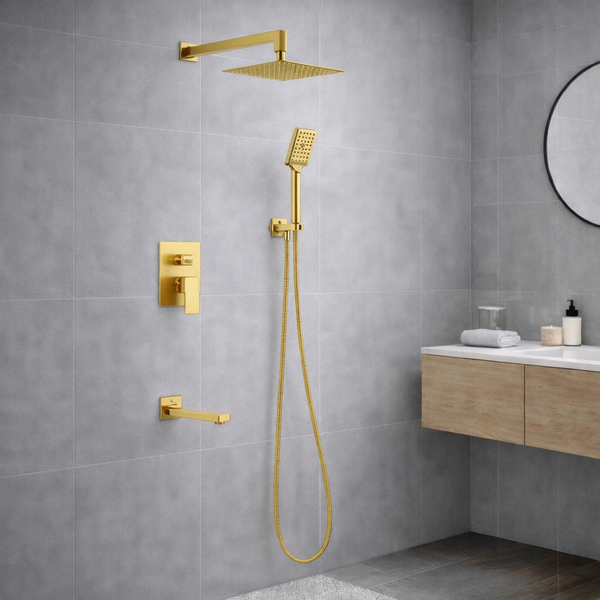 BASSINO PROSTA Concealed Shower Set – 3 Way Diverter with Overhead & Hand Shower | 3 Years Warranty Gold