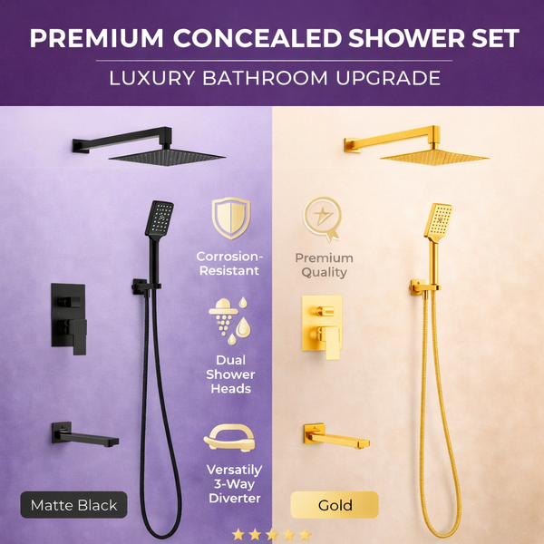 BASSINO PROSTA Concealed Shower Set – 3 Way Diverter with Overhead & Hand Shower | 3 Years Warranty Black