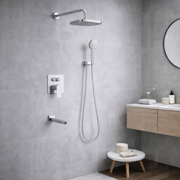 BASSINO PYRO Concealed Shower Set – 3 Way Diverter with Overhead, Hand Shower & Spout | 3 Years Warranty Chrome
